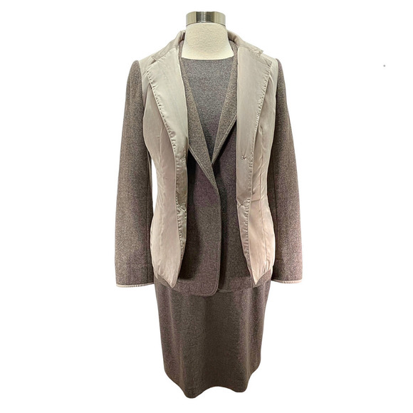 Lafayette 148 NY 3-Piece Taupe Wool Suit Dress — Dress (2), Vest (4) Blazer (4) - Picture 9 of 16